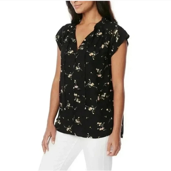 Buffalo David Bitton Floral Blouse Lightweight  Flowy Top XXL Black Pink - Picture 1 of 14